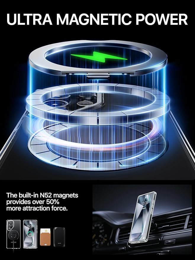 QTlier Phone case for Galaxy S25 Ultra- 360 Rotatable Magnetic Ring Stand, Military-Grade Protection, Raised Camera Frame Clear