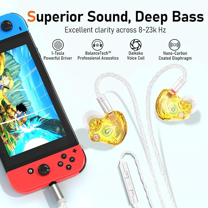 Vibes 202M Wired Earbuds - HiFi in Ear Monitor Headphones - Noise-Isolating Ear Buds w/ Mic - Clear Sound, Deep Bass & Comfort-Fit Gaming Earphones - MMCX to 3.5mm & Silver Plated Cord, Carrying Case