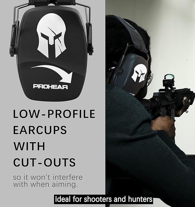 PROHEAR 016 Ear Protection Safety Earmuffs for Shooting, NRR 26dB Noise Reduction Slim Passive Hearing Protector with Low-Profile Earcups, Compact Foldable Headset for Gun Range, Hunting (Sparta)