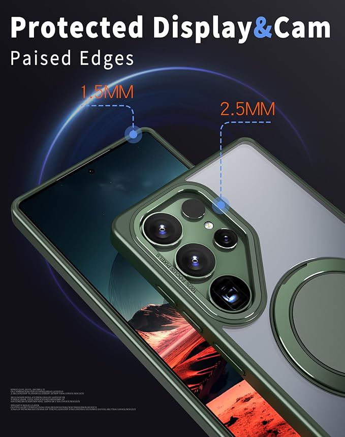 Magnetic Stand Case for Samsung Galaxy S25 Ultra [with 2 Tempered Glass Film] [360° Rotation Magnetic Stand] [Compatible with Magsafe] Military-Grade Drop Protection Case, Green