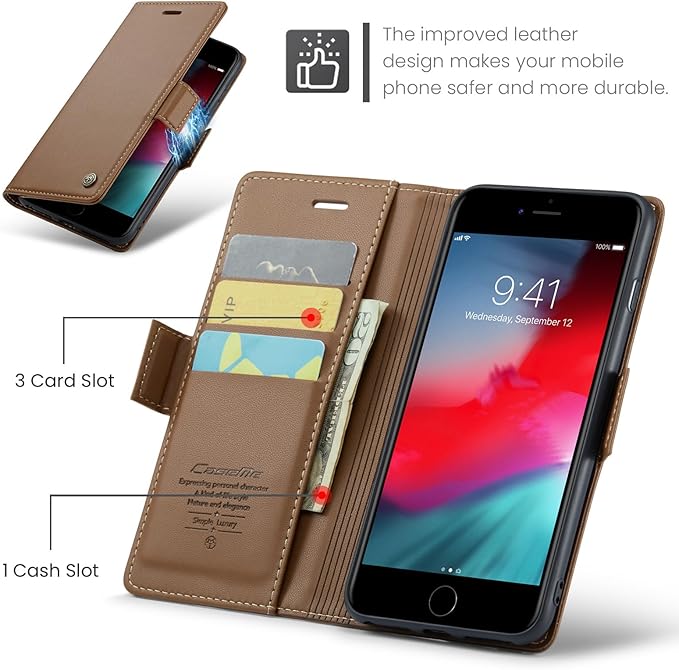 for iPhone 8 Plus & 7 Plus Case, Premium PU Leather Wallet Case Flip Cover with [RFID Blocking][Card Holder][Stand Function] Shockproof Protective for iPhone 8 Plus & 7 Plus, Brown