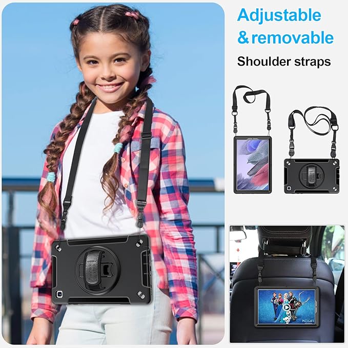 Case for Galaxy Tab A7 Lite 8.7 Inch: TPU Shockproof Cover for Samsung Galaxy Tablet A7 Lite 2021 with Stand - Screen Protector - Shoulder Strap - Handle - S-Pen Holder - Black