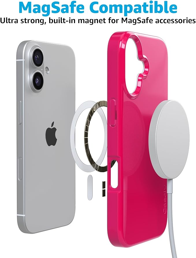 Casely iPhone 17 Case | Think Pink | Solid Neon Pink | Compatible with MagSafe | Classic Ultra Slim Design