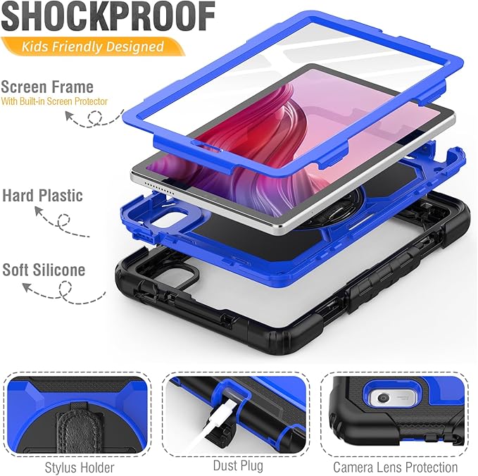 HXCASEAC Case for Lenovo Tab M9 2024/2023 (TB-310FU), with Screen Protector/Rotating Hand Strap/Sturdy Stand, Protective Cover for Lenovo M9 Tablet Case 9 inch, Blue