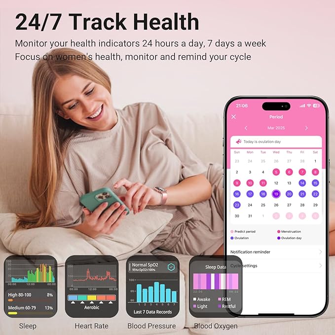 Smart Watches for Women, 1.83" HD Fitness Tracker (Answer/Make Calls), 120+ Sport Modes with Heart Rate/Sleep Monitor, IP68 Waterproof, Fitness Watch for iOS Android, Pink