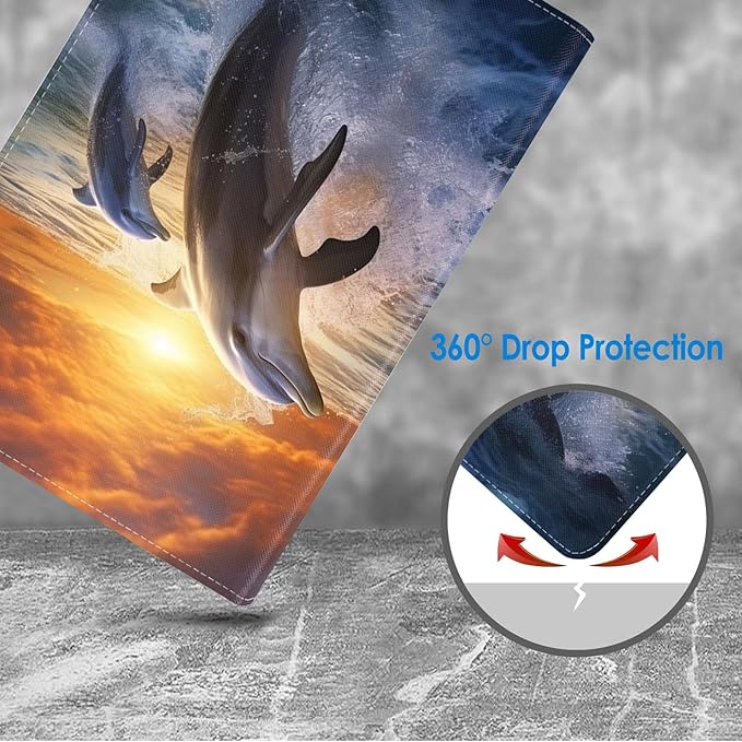 Case for Samsung Galaxy Tab S10 Lite / S10 FE / S9 FE 10.9-Inch / S9 11-Inch, Slim Lightweight PU Leather Stand Cover with Auto Wake/Sleep, Dolphin