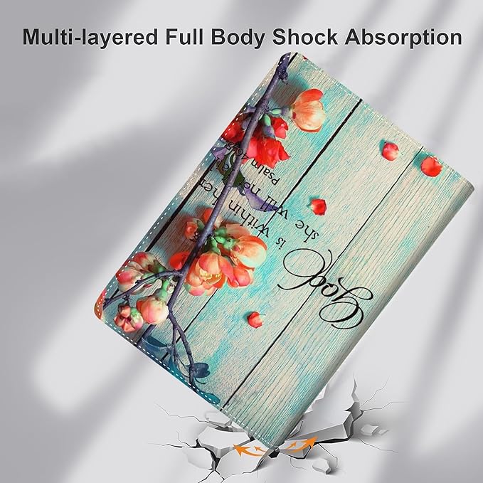 Samsung Galaxy Tab A9 Plus 11 inch Case 2023，Slim Fit Foldable Standing Cover Case with Auto Sleep/Wake for Galaxy Tab A9+ 11’2023 Model (SM-X210/X216/X218)，Psalm 46-5 Red Flowers