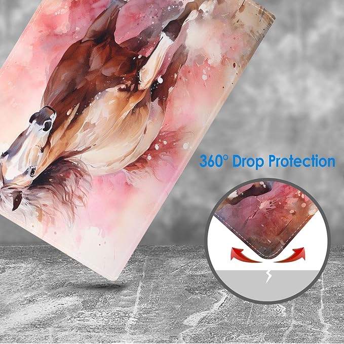 Case for Samsung Galaxy Tab A9 Plus 11 Inch 2023 Model (SM-X210/X216/X218), Slim Lightweight PU Leather Stand Cover with Auto Wake/Sleep, Watercolor Art Horse