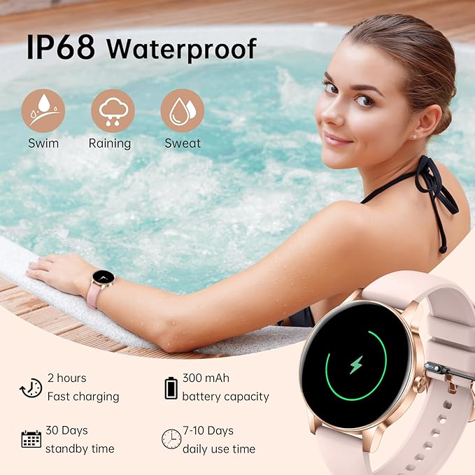 Smart Watch for Women, 1.27" HD Screen Fitness Tracker, Make/Answer Calls, 2026 Portable Smartwatches, 130+ Sport Modes with Heart Rate/Sleep Monitor, IP68 Waterproof, Fitness Watch for iOS Android