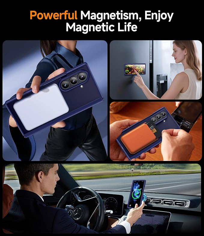 for Samsung Galaxy-Z-Fold-7 Magnetic Case: Compatible with Magsafe & Built-in Hinge Protection & HD Screen Protector - Lightweight Durable Translucent Matte Phone Cover for Z Fold7 5G 2025 (Blue)