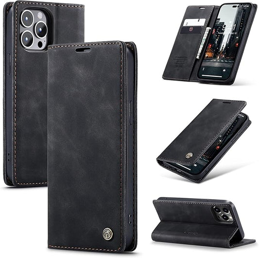 for iPhone 14 Pro Case, Flip Wallet Leather Case with Card Holder Magnetic Closure Shockproof Kickstand Protective Phone Cases Cover for iPhone 14 Pro, Black
