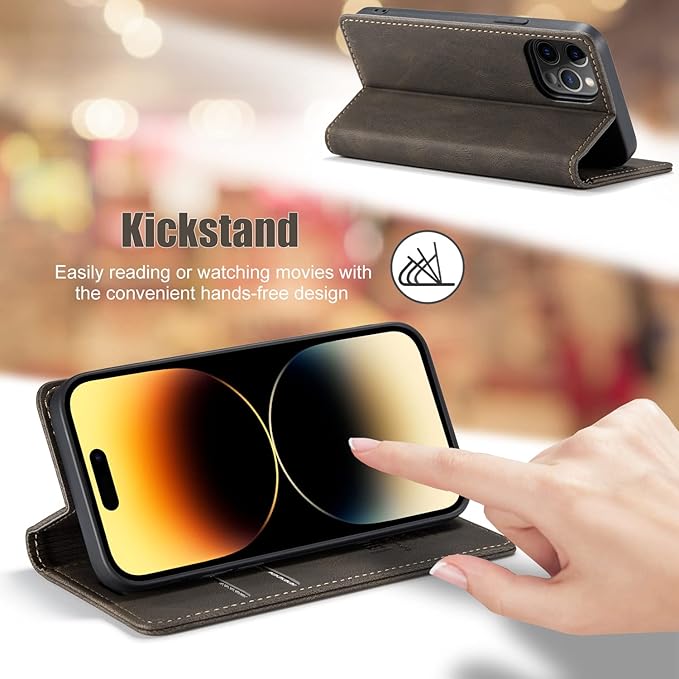 japezop Compatible with iPhone 14 Pro Wallet Case with [RFID Blocking] Credit Card Slots Folio Magnetic Stand,Leather Flip Case Wallet for iPhone 14 Pro 5G 6.1 Inch (Coffee)