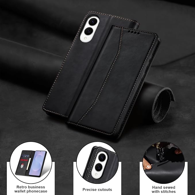 Jasonyu Flip Wallet Case for Samsung Galaxy S25 Edge 5G,Leather Magnetic Folio Cover with Card Holder,Kickstand - TPU Shockproof Durable Protective Phone Case,Black