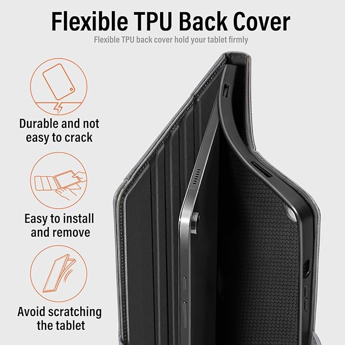 Handmade Case for Samsung Galaxy Tab A9 Plus/A9+ 5G Tablet 11 Inch 2023 SM-X210/SM-X216/SM-X218u with Pocket,Multi Angles,Magnetic Closure,Vegan Leather Folio Cover,Auto Sleep/Wake,Gray