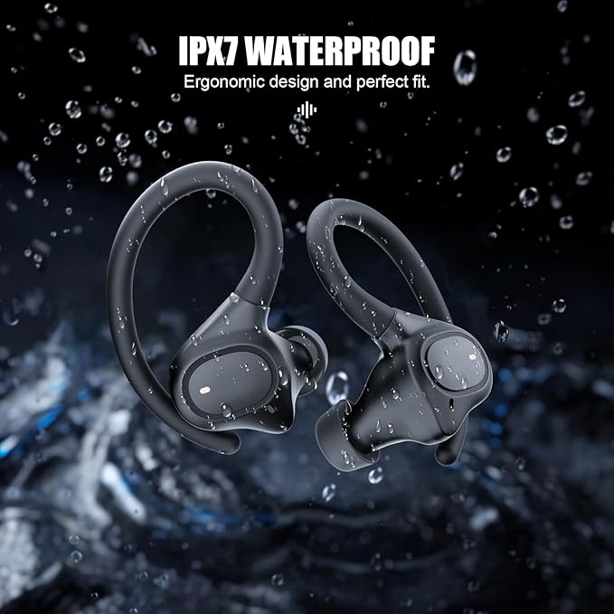 APEKX True Wireless Earbuds - Secure Fit Earhooks for Small Ear, Bluetooth Headphones for iPhone, IPX7 Waterproof, 40H Playtime, Ideal for Sports and Workouts (Black)