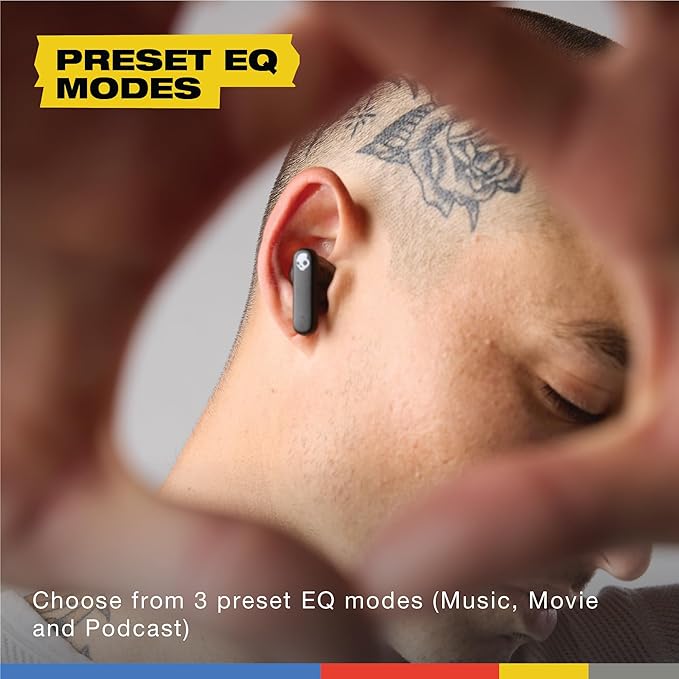 Skullcandy Smokin’ Buds Wireless Earbuds, Bluetooth Headphones, Noise Isolating Fit, Up to 20 Hours Battery, IPX4 Sweat and Water Resistant, Microphone for iPhone Android - Midnight Smoke