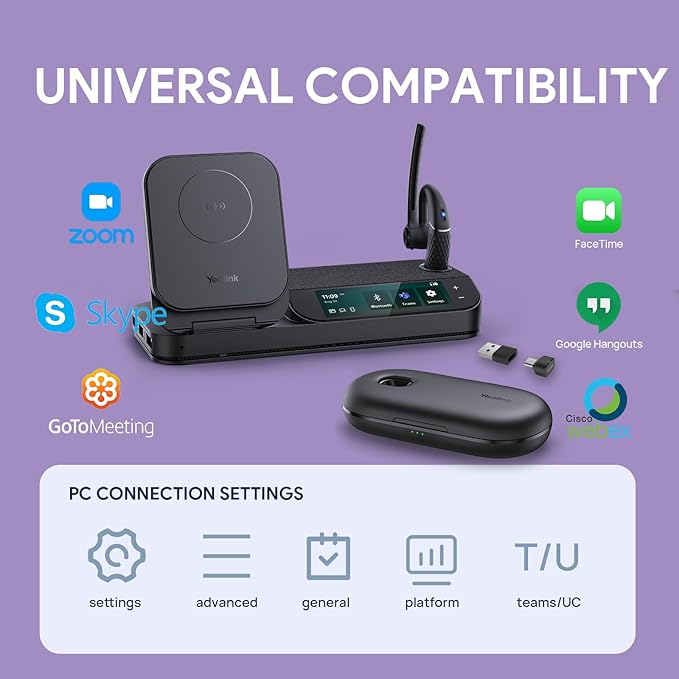 Yealink BH71 Workstation Pro Bluetooth Headset for Office Phone, Computer, Mobile, Work with Teams (Certified) Zoom, Charging Case, Wireless Charging Pad, Speakerphone, USB 3.0 Hub, 3-Inch Touchscreen