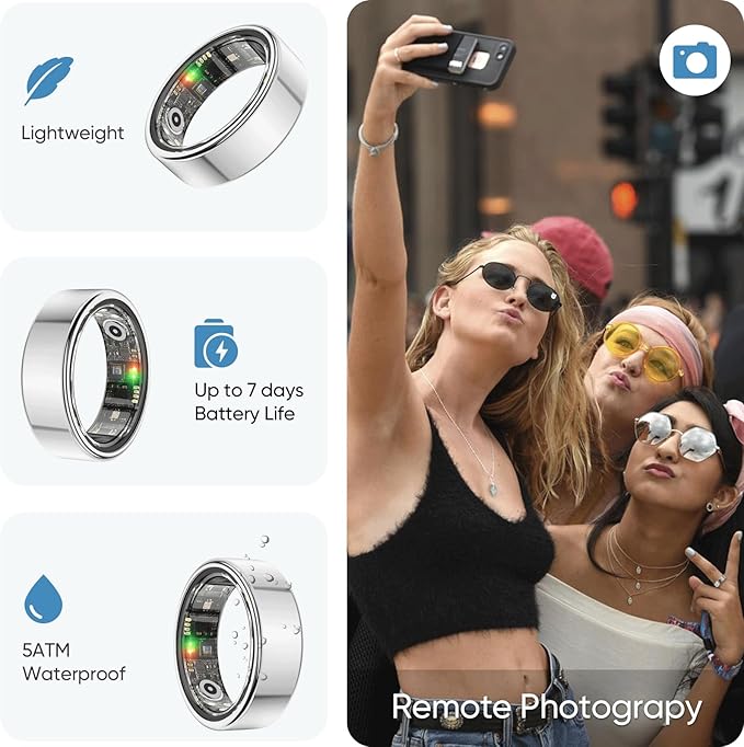 BENIO Ring Gen 2 Smart Ring, Step/Sleep/Blood Oxygen/Heart Rate Tracker for Women Men, Higher Waterproof Rating 5ATM Fitness Tracker,No Subscription Fee,for iPhone and Android (Size 8, Galaxy Sliver)