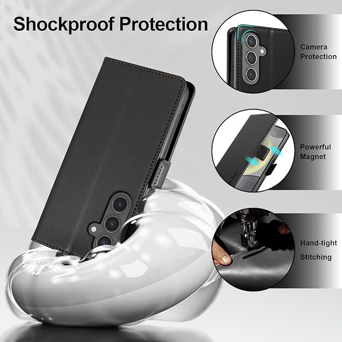 Wallet Flip Case for Samsung Galaxy S24 5G - [RFID Blocking] Luxury PU Leather Card Holder Magnetic Phone Cover with Kickstand,Shockproof Protective Case,Black