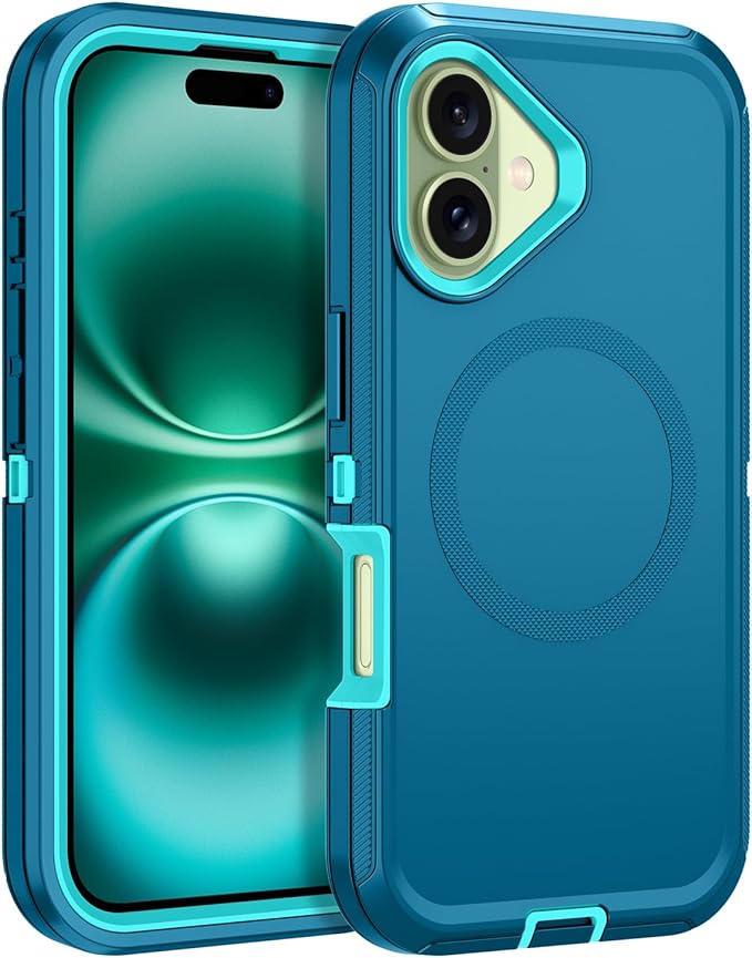 for iPhone 17 Case [Compatible with MagSafe][Without Screen Protector] Heavy Duty Protective Shockproof 3-Layer Tough Rugged Cover for Apple iPhone 17 6.3",Turquoise