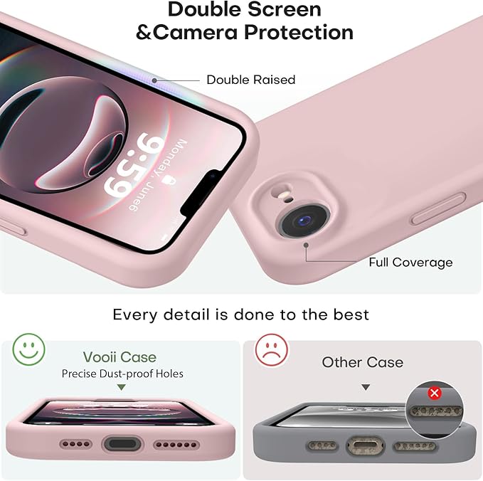 Vooii Compatible with iPhone 16e Case, Liquid Silicone Upgrade [Camera Protection] [Soft Anti-Scratch Microfiber Lining] Shockproof Phone Case for iPhone 16e 6.1 inch - Pink Sand