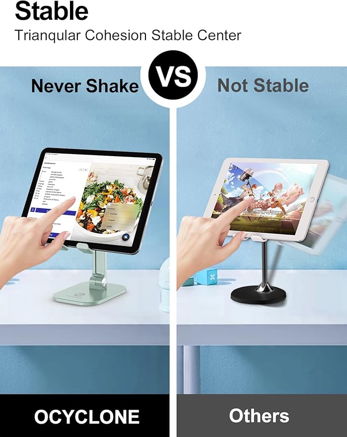 OCYCLONE Phone Stand, Adjustable Height and Angle Foldable Cell Phone Stand Holder for Desk, Taller iPhone Stand Compatible with 4.7"-13" Smartphones iPad Tablet, Light Green