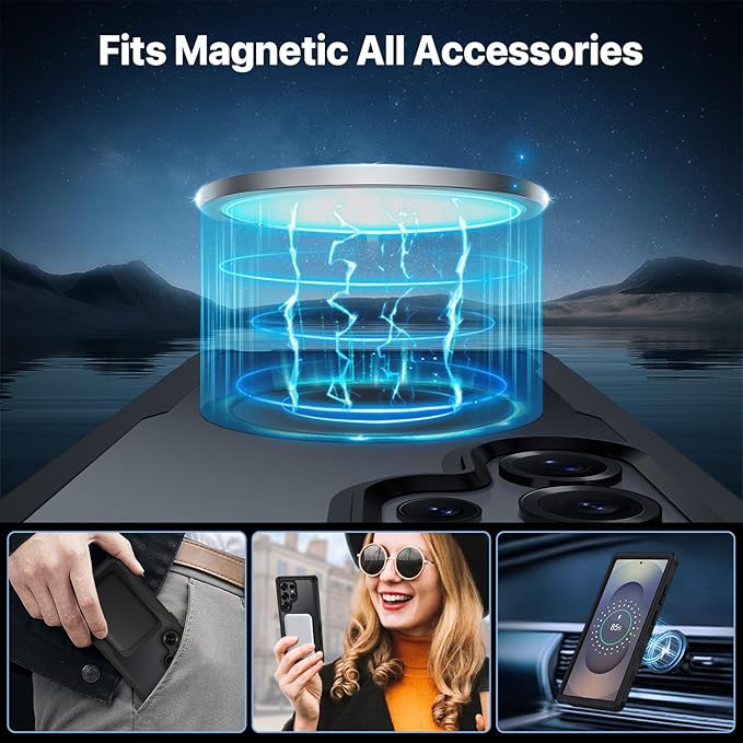 CENHUFO Magnetic Privacy for Samsung Galaxy S25 Ultra Case, Full Body Phone Case with Built-in 9H Tempered Glass Privacy Screen Protector and Camera Lens Cover, Shockproof Protective Bumper -Black