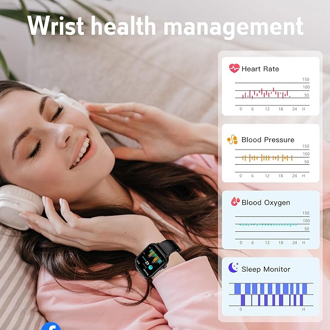 Smart Watch for Women Men (Answer/Dial) 1.96" IPS Smartwatch, 24/7 Heart Rate/Blood Oxygen/Blood Pressure/Sleep Monitor, Blood and Body Composition,100+ Sports Modes Fitness Tracker (Blue)