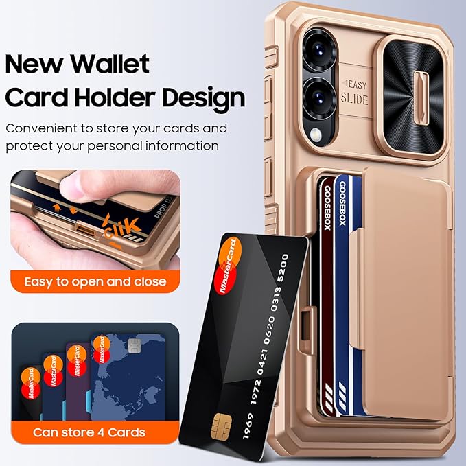 for Samsung Galaxy S25 Edge Case Wallet with RFID [Cards Holder][Camera Cover][Edge Raised] Full Body Shockproof Silicone Protective Phone Case for Galaxy S25 Edge 2025 (Champagne Gold)