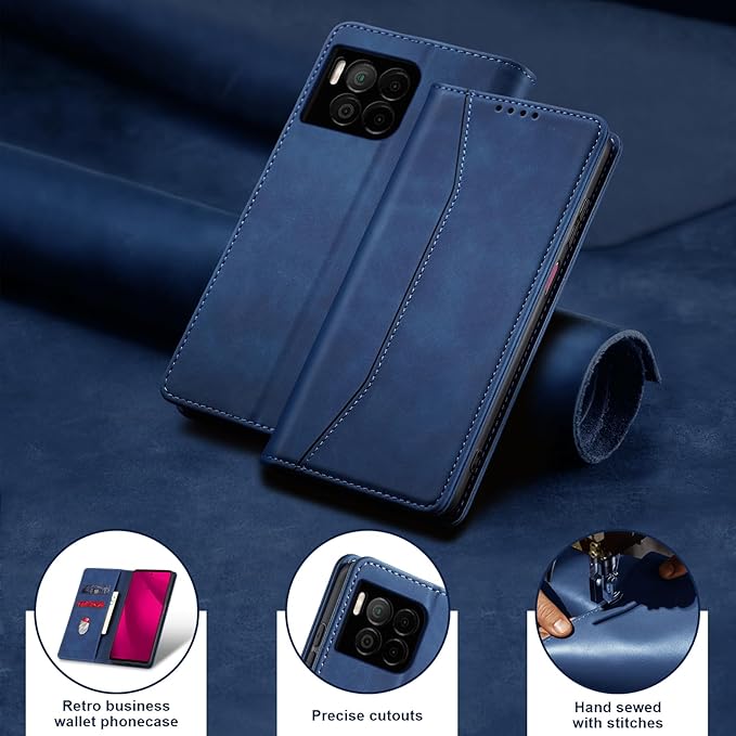 Jasonyu Flip Wallet Case for T-Mobile Revvl 7 Pro,Leather Magnetic Folio Cover with Card Holder,Kickstand - TPU Shockproof Durable Protective Phone Case,Blue