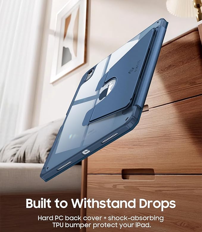 Fintie Vertical Stand Case for iPad (A16) 11th Generation 11 Inch (2025), iPad 10th Generation 10.9 Inch (2022), Multi-Angle Viewing Clear Cover with Pencil Holder, Magnetic Ultra-Stable, Blue