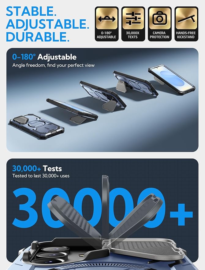 i-Blason for Samsung Galaxy S25 Plus Case with Camera Cover Stand [MagSafe Compatible] [Built-in Screen Protector] Full-Body Military-Grade Protection Rugged Magnetic Phone Case for S25 Plus, Blue