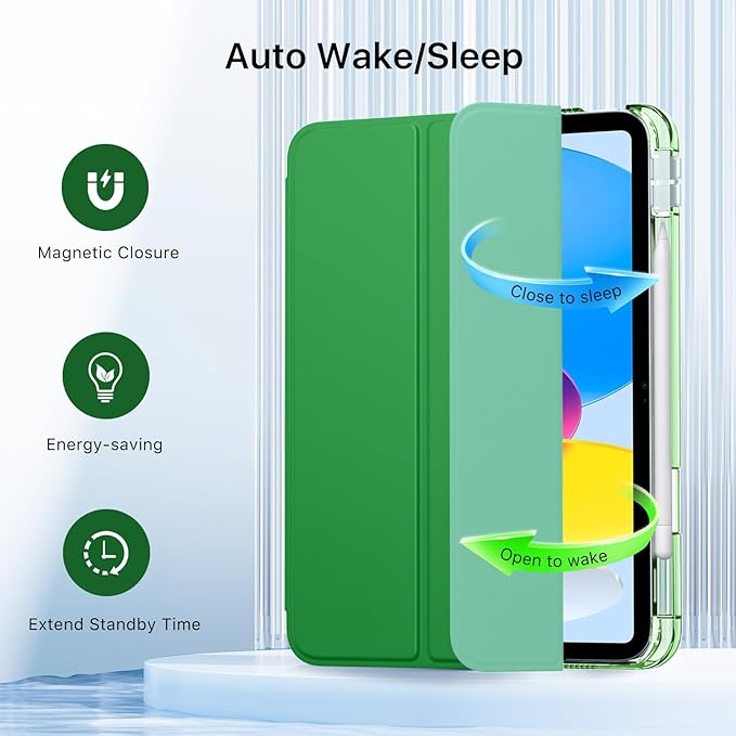 MoKo for iPad (A16) 11th Generation Case 11 Inch 2025, iPad 10th Gen Case 10.9 Inch 2022 with Pencil Holder, Slim Light Trifold Protective Cover with Hard PC Translucent Back Shell, Forest Green