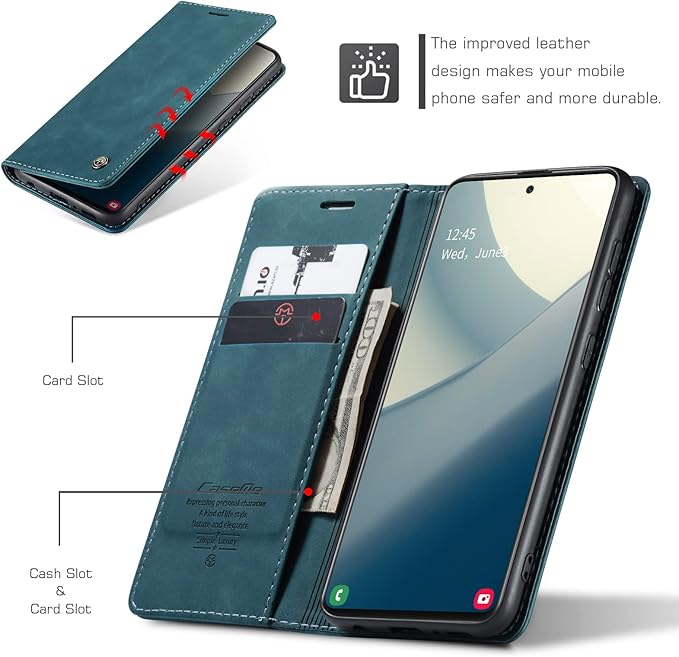 for Samsung Galaxy A51 Case, Flip Wallet Leather Case with Card Holder Magnetic Closure Shockproof Kickstand Protective Phone Cases Cover for Samsung A51,Blue-Green