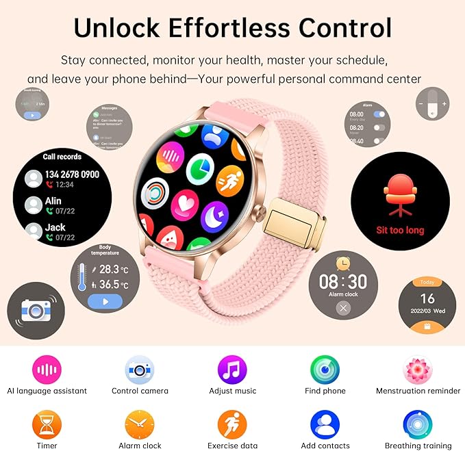 Smart Watch for Women, 1.27'' Touchscreen Activity Trackers with Heart Rate/Sleep Monitor, Make/Answer Calls, 130+ Sport Modes IP68 Waterproof Fitness Watch Smartwatch for iPhone/Samsung/Android