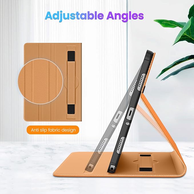 DTTO for Samsung Galaxy Tab A9 Plus 11 inch Case 2023, Premium Leather Business Folio Stand Cover with Hand Strap for Galaxy Tab A9+ 11'' 2023 Model (SM-X210/X216/X218) - Auto Wake/Sleep, Orange