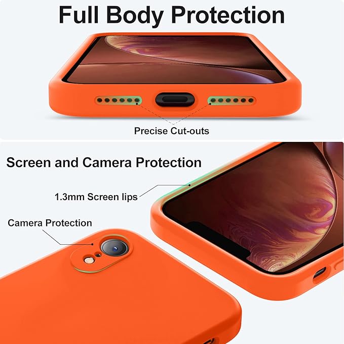 Vooii Compatible with iPhone XR Case, Upgraded Liquid Silicone with [Flat Edges] [Camera Protection] [Soft Anti-Scratch Microfiber Lining] Phone Case for iPhone 10 XR 6.1 inch - Neon Orange