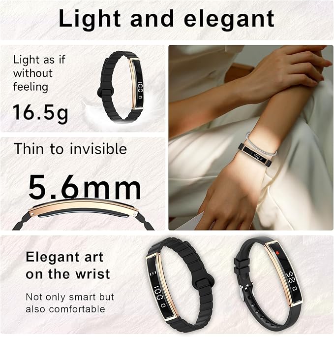 Efolen Smart Bracelet for Women,Ultralight Fitness Tracker Smart Wristband with Heart Rate/Blood Oxygen/Sleep Monitor/Pedometer,Slim Smartwatch for Android iPhone,Activity Tracker,2 Band,Gold+Black