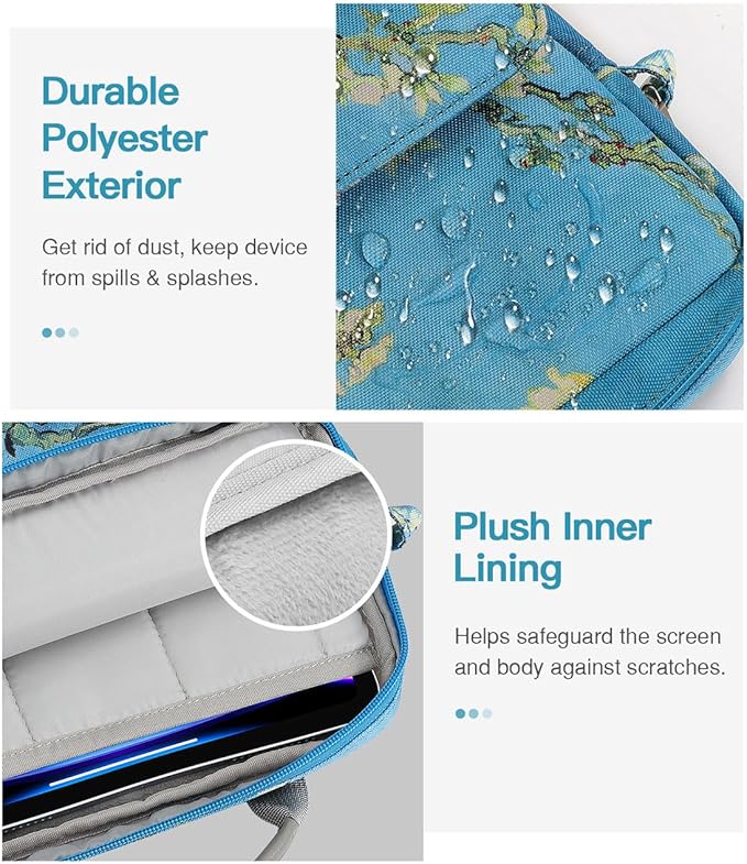 MoKo 9-11 Inch Tablet Sleeve Bag Handle Carrying Case with Shoulder Strap for iPad Pro, Air, 10th, 9/8/7, Air 5/4, Tab S8/S9, Apricot Flower