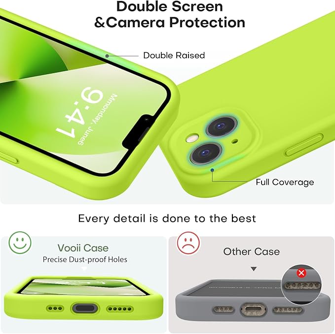 Vooii Compatible with iPhone 13 Case, Liquid Silicone Upgrade [Camera Protection] [Soft Anti-Scratch Microfiber Lining] Shockproof Phone Case for iPhone 13 6.1 inch - Fluorescent Green