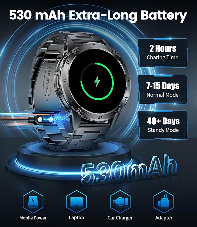 Military Smart Watches for Men ,530mAh Large Battery,1.43"AMOLED Heart Rate/SpO2/Sleep Monitor 5ATM Waterproof Smartwatch for Android iOS (Answer/Make Calls),Fitness Tracker with LED Flashlight