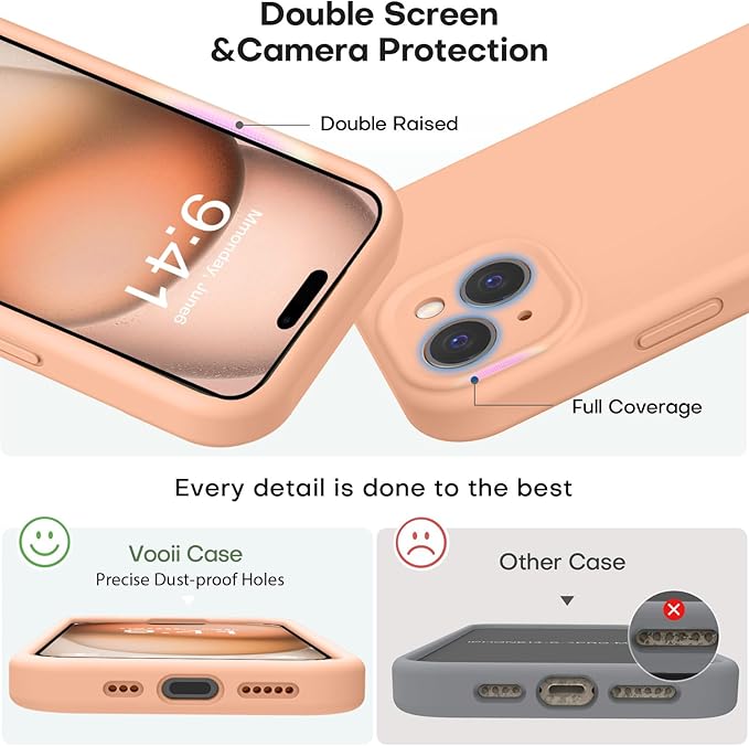 Vooii Compatible with iPhone 15 Plus Case, Upgrade Liquid Silicone [Enhanced Camera Protection] [Soft Anti-Scratch Microfiber Lining] Shockproof Phone Case for iPhone 15 Plus 6.7 inch - Cantaloupe