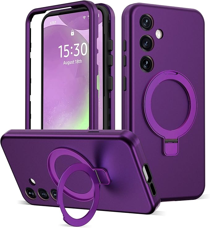 Designed for Samsung Galaxy S24 Case with Magnetic Ring Stand [Compatible with Mag-Safe][Military Grade Drop Protection][Build in Kickstand] Shockproof Galaxy S24 Phone Case 6.2",Purple