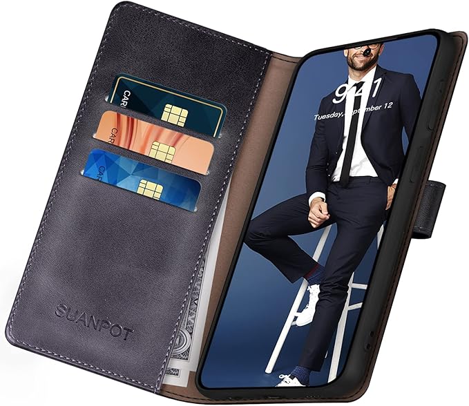 SUANPOT for Samsung Galaxy S23 5G Wallet case with RFID Blocking Credit Card Holder,Flip Book PU Leather Protective Cover Women Men for Samsung S23 Phone case Black