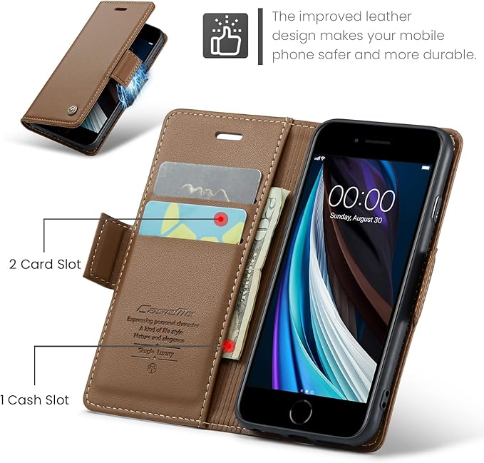 for iPhone SE 2022/3rd/2020/2rd,iPhone 8/7 Case, Premium PU Leather Wallet Case Flip Cover with [RFID Blocking][Card Holder] Shockproof Protective for iPhone SE 2022/2020, iPhone 8/7, Brown