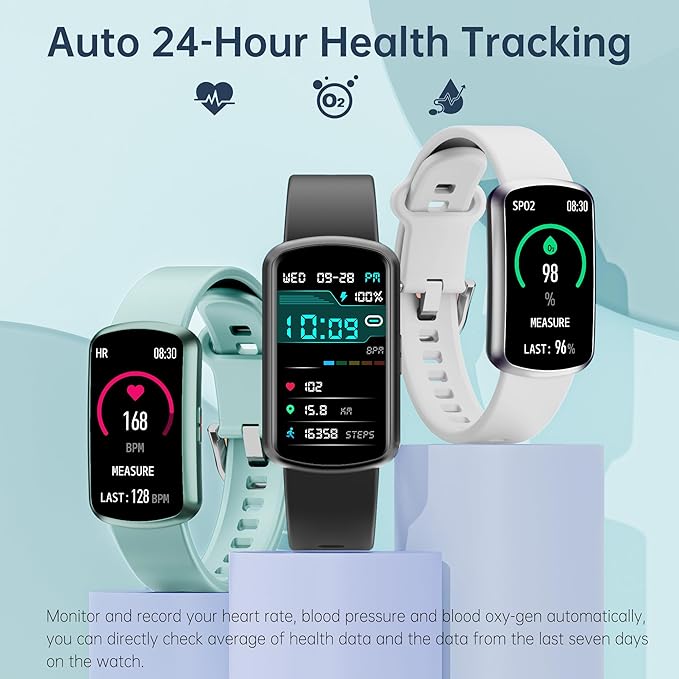 Health Fitness Tracker with 24/7 Heart Rate, Smart Watch with Blood Pressure and Blood Oxygen Monitor, Bulit-in 120+ Sport Mode, Sleep Tracking Waterproof Activity Tracker for Women Men (Black)