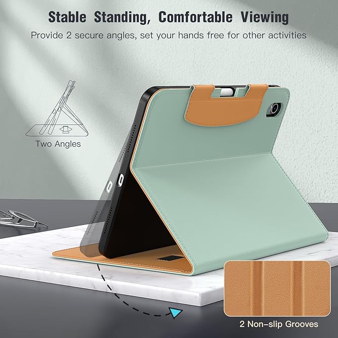 MoKo for iPad (A16) 11th Generation Case 11 inch 2025, iPad 10th Generation Case 10.9" 2022 with Pencil Holder & Pocket, Premium Leather Folio Stand Cover, Multiple Viewing Angles, Agave Green