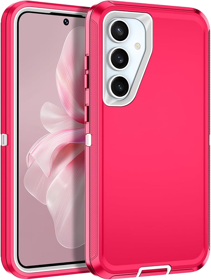 for Samsung Galaxy S24 FE 5G Case Heavy Duty Protective Shockproof Dropproof 3-Layer Full Body Protection [Without Screen Protector] Tough Rugged Case for Galaxy S24 FE,Pink/White