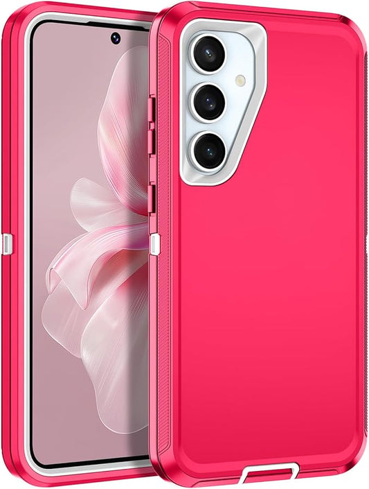 for Samsung Galaxy S24 FE 5G Case Heavy Duty Protective Shockproof Dropproof 3-Layer Full Body Protection [Without Screen Protector] Tough Rugged Case for Galaxy S24 FE,Pink/White