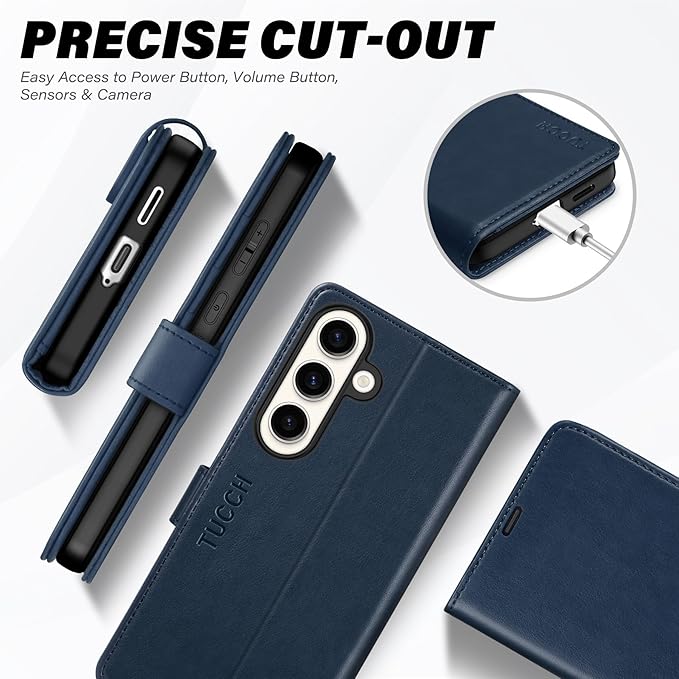 TUCCH Compatible with Galaxy S25 FE Wallet Case with 4 Card Holder, Stand RFID Blocking, Magnetic PU Leather Protective [TPU Shockproof Interior Shell] Flip Cover (6.7") 2025 5G, Dark Blue